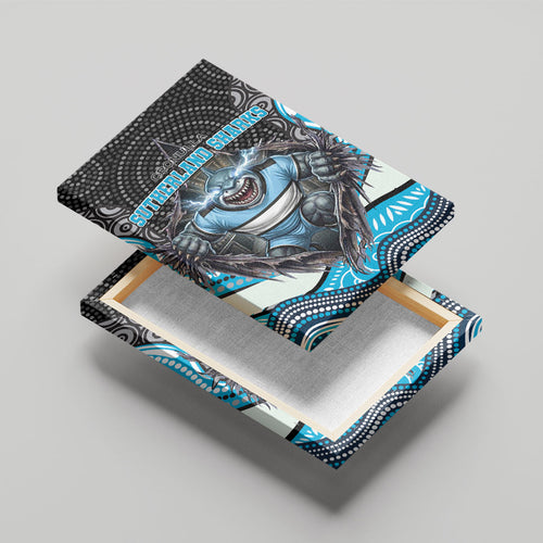 Cronulla Sutherland Sharks Canvas Wall Art The Scream of Lightning Eyes - Indigenous Dot Ripping Effect