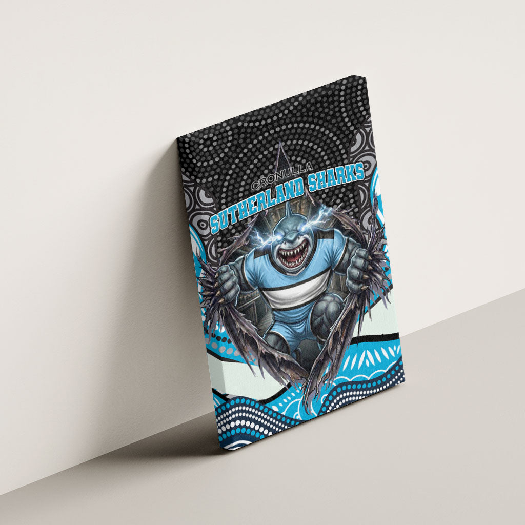 Cronulla Sutherland Sharks Canvas Wall Art The Scream of Lightning Eyes - Indigenous Dot Ripping Effect