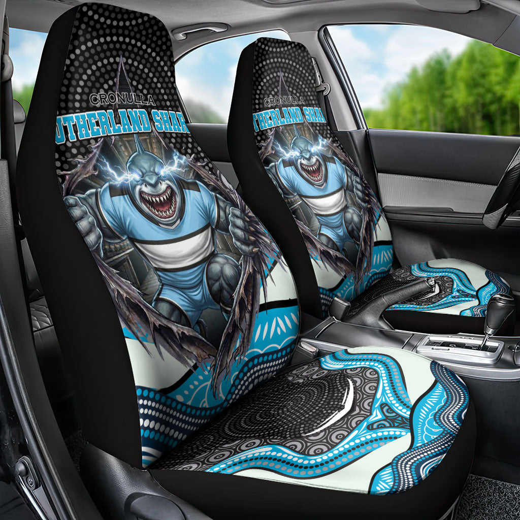 Cronulla Sutherland Sharks Car Seat Cover The Scream of Lightning Eyes - Indigenous Dot Ripping Effect