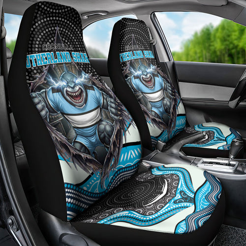 Cronulla Sutherland Sharks Car Seat Cover The Scream of Lightning Eyes - Indigenous Dot Ripping Effect