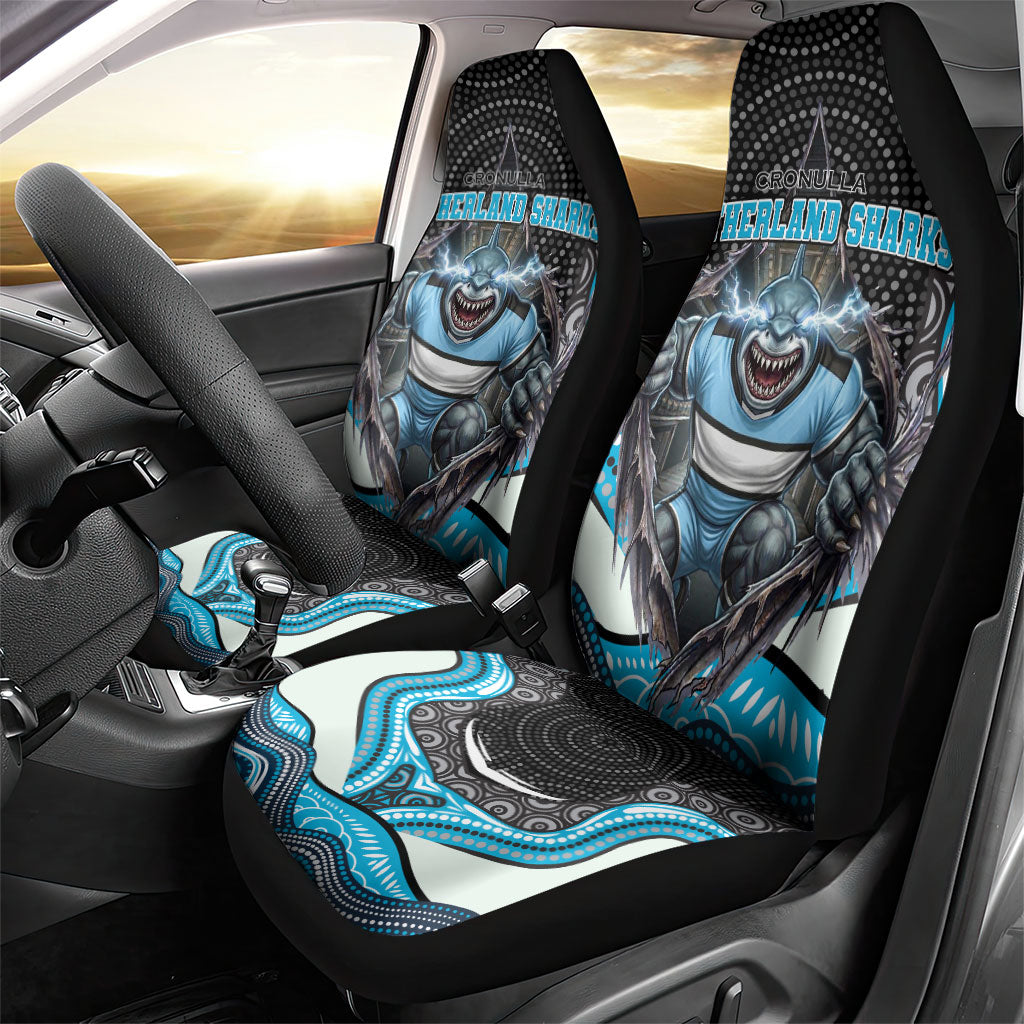 Cronulla Sutherland Sharks Car Seat Cover The Scream of Lightning Eyes - Indigenous Dot Ripping Effect