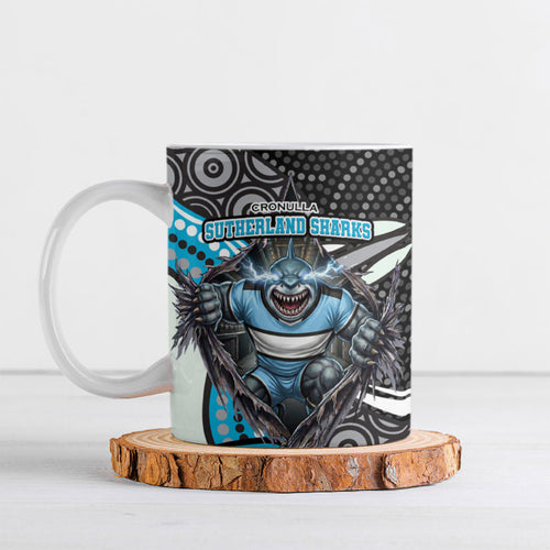 Cronulla Sutherland Sharks Ceramic Mug The Scream of Lightning Eyes - Indigenous Dot Ripping Effect