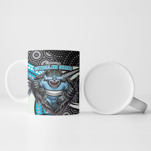 Cronulla Sutherland Sharks Ceramic Mug The Scream of Lightning Eyes - Indigenous Dot Ripping Effect