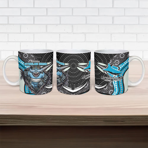 Cronulla Sutherland Sharks Ceramic Mug The Scream of Lightning Eyes - Indigenous Dot Ripping Effect