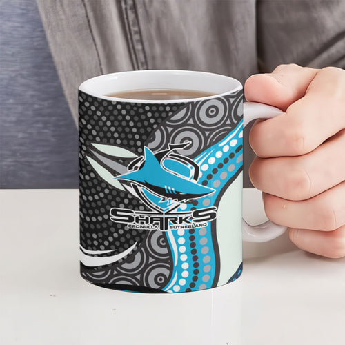 Cronulla Sutherland Sharks Ceramic Mug The Scream of Lightning Eyes - Indigenous Dot Ripping Effect