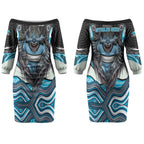 Cronulla Sutherland Sharks Couples Matching Off The Shoulder Long Sleeve Dress and Hawaiian Shirt The Scream of Lightning Eyes - Indigenous Dot Ripping Effect