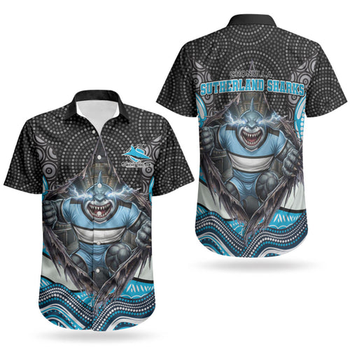 Cronulla Sutherland Sharks Couples Matching Puletasi and Hawaiian Shirt The Scream of Lightning Eyes - Indigenous Dot Ripping Effect