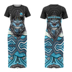 Cronulla Sutherland Sharks Couples Matching Short Sleeve Bodycon Dress and Long Sleeve Button Shirt The Scream of Lightning Eyes - Indigenous Dot Ripping Effect