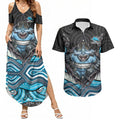 Cronulla Sutherland Sharks Couples Matching Summer Maxi Dress and Hawaiian Shirt The Scream of Lightning Eyes - Indigenous Dot Ripping Effect