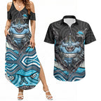 Cronulla Sutherland Sharks Couples Matching Summer Maxi Dress and Hawaiian Shirt The Scream of Lightning Eyes - Indigenous Dot Ripping Effect
