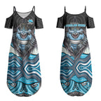Cronulla Sutherland Sharks Couples Matching Summer Maxi Dress and Hawaiian Shirt The Scream of Lightning Eyes - Indigenous Dot Ripping Effect