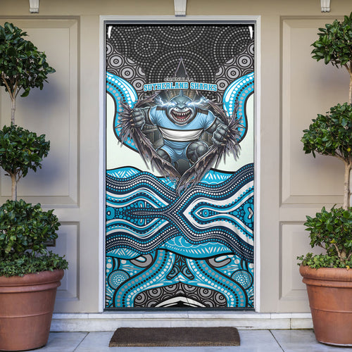 Cronulla Sutherland Sharks Door Cover The Scream of Lightning Eyes - Indigenous Dot Ripping Effect