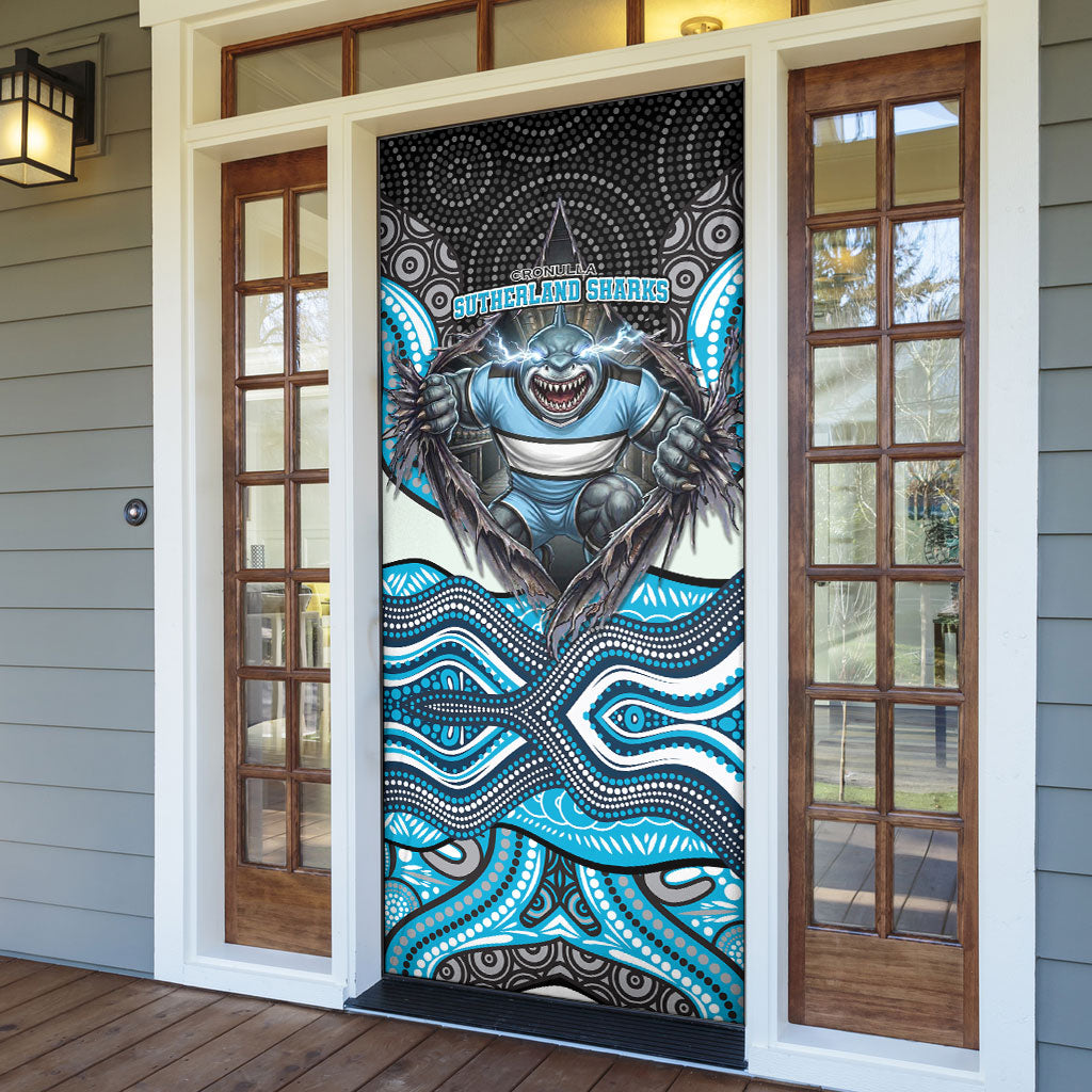 Cronulla Sutherland Sharks Door Cover The Scream of Lightning Eyes - Indigenous Dot Ripping Effect