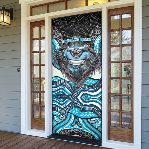 Cronulla Sutherland Sharks Door Cover The Scream of Lightning Eyes - Indigenous Dot Ripping Effect