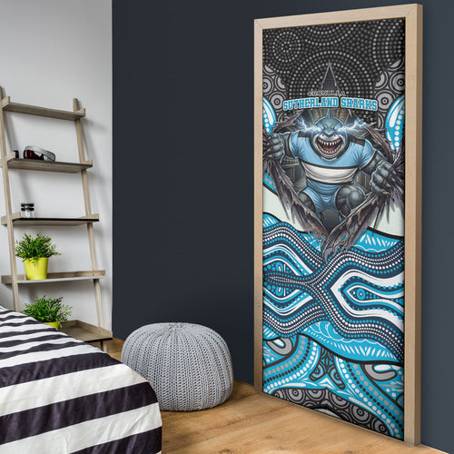 Cronulla Sutherland Sharks Door Cover The Scream of Lightning Eyes - Indigenous Dot Ripping Effect