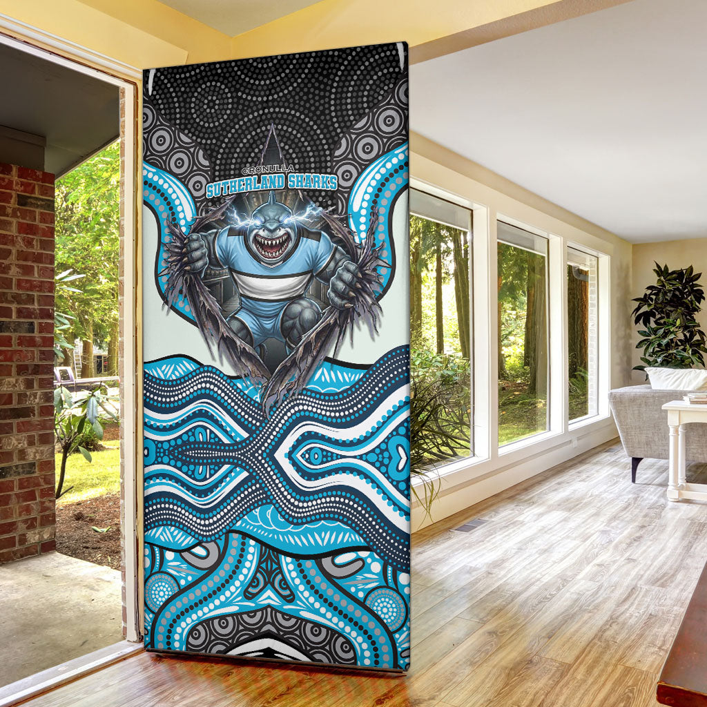 Cronulla Sutherland Sharks Door Cover The Scream of Lightning Eyes - Indigenous Dot Ripping Effect