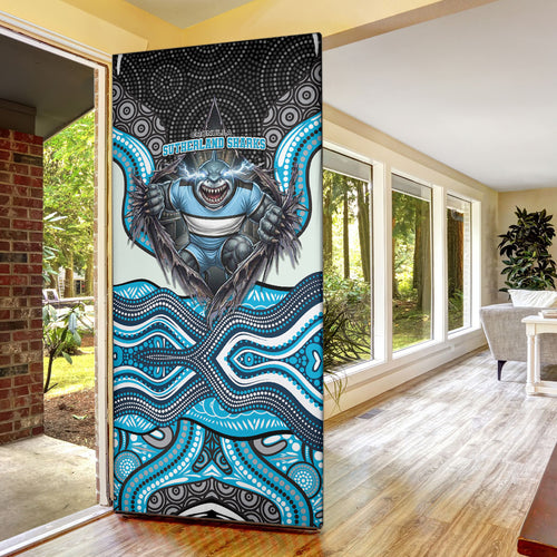 Cronulla Sutherland Sharks Door Cover The Scream of Lightning Eyes - Indigenous Dot Ripping Effect