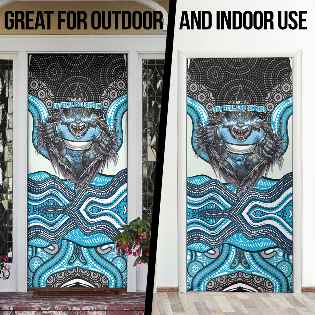 Cronulla Sutherland Sharks Door Cover The Scream of Lightning Eyes - Indigenous Dot Ripping Effect