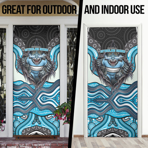 Cronulla Sutherland Sharks Door Cover The Scream of Lightning Eyes - Indigenous Dot Ripping Effect