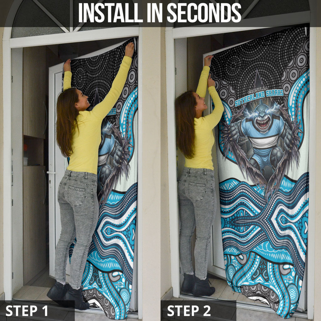 Cronulla Sutherland Sharks Door Cover The Scream of Lightning Eyes - Indigenous Dot Ripping Effect