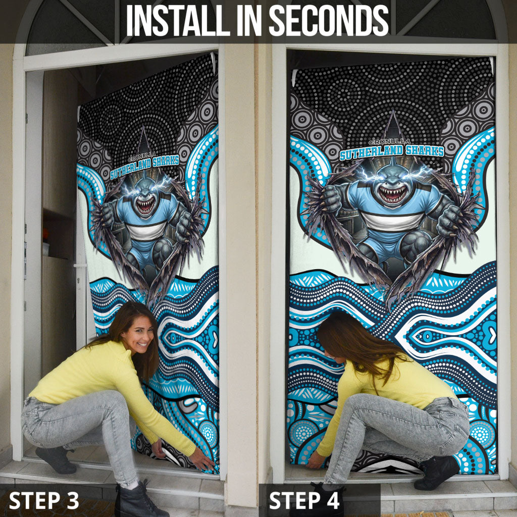 Cronulla Sutherland Sharks Door Cover The Scream of Lightning Eyes - Indigenous Dot Ripping Effect