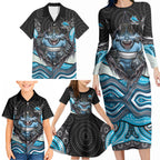 Cronulla Sutherland Sharks Family Matching Long Sleeve Bodycon Dress and Hawaiian Shirt The Scream of Lightning Eyes - Indigenous Dot Ripping Effect