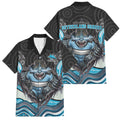 Cronulla Sutherland Sharks Family Matching Off Shoulder Short Dress and Hawaiian Shirt The Scream of Lightning Eyes - Indigenous Dot Ripping Effect