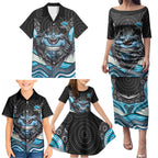 Cronulla Sutherland Sharks Family Matching Puletasi and Hawaiian Shirt The Scream of Lightning Eyes - Indigenous Dot Ripping Effect