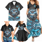 Cronulla Sutherland Sharks Family Matching Summer Maxi Dress and Hawaiian Shirt The Scream of Lightning Eyes - Indigenous Dot Ripping Effect