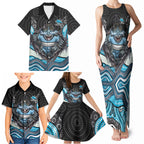Cronulla Sutherland Sharks Family Matching Tank Maxi Dress and Hawaiian Shirt The Scream of Lightning Eyes - Indigenous Dot Ripping Effect