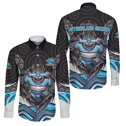 Cronulla Sutherland Sharks Family Matching Tank Maxi Dress and Hawaiian Shirt The Scream of Lightning Eyes - Indigenous Dot Ripping Effect