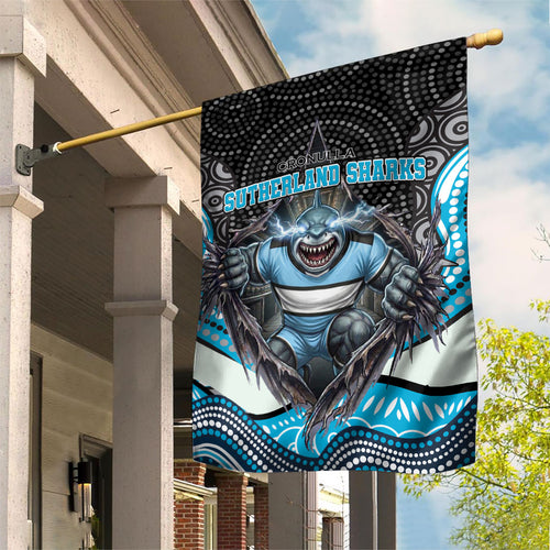 Cronulla Sutherland Sharks Garden Flag The Scream of Lightning Eyes - Indigenous Dot Ripping Effect