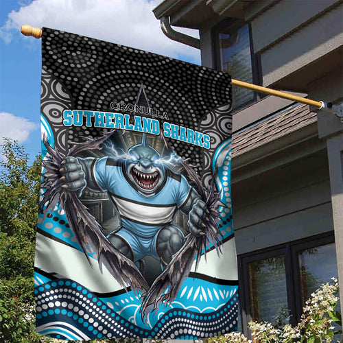 Cronulla Sutherland Sharks Garden Flag The Scream of Lightning Eyes - Indigenous Dot Ripping Effect