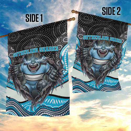 Cronulla Sutherland Sharks Garden Flag The Scream of Lightning Eyes - Indigenous Dot Ripping Effect