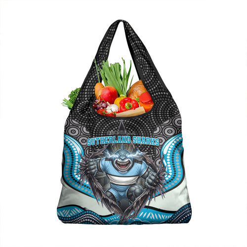 Cronulla Sutherland Sharks Grocery Bag The Scream of Lightning Eyes - Indigenous Dot Ripping Effect