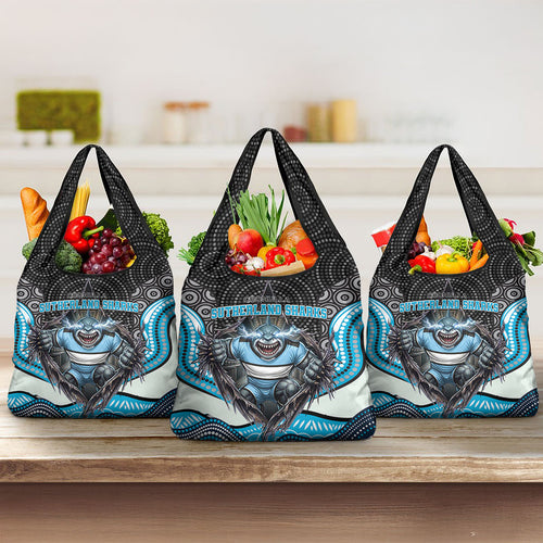 Cronulla Sutherland Sharks Grocery Bag The Scream of Lightning Eyes - Indigenous Dot Ripping Effect