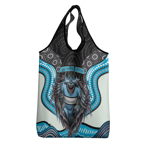 Cronulla Sutherland Sharks Grocery Bag The Scream of Lightning Eyes - Indigenous Dot Ripping Effect