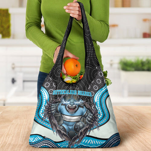 Cronulla Sutherland Sharks Grocery Bag The Scream of Lightning Eyes - Indigenous Dot Ripping Effect