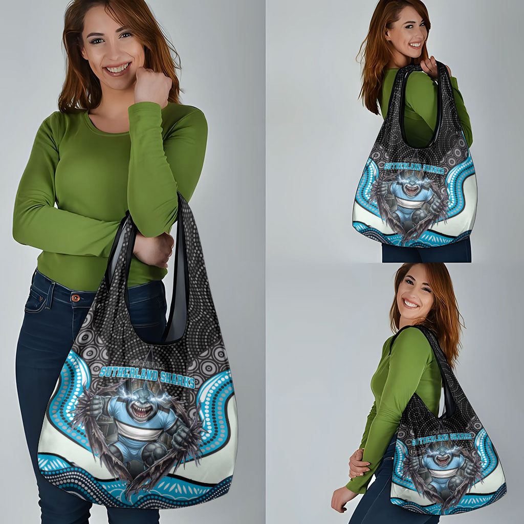 Cronulla Sutherland Sharks Grocery Bag The Scream of Lightning Eyes - Indigenous Dot Ripping Effect