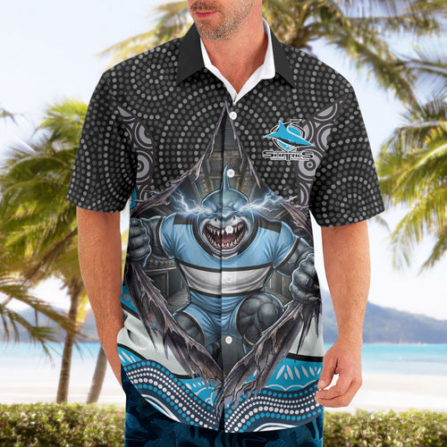 Cronulla Sutherland Sharks Hawaiian Shirt The Scream of Lightning Eyes - Indigenous Dot Ripping Effect