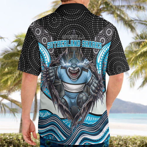 Cronulla Sutherland Sharks Hawaiian Shirt The Scream of Lightning Eyes - Indigenous Dot Ripping Effect