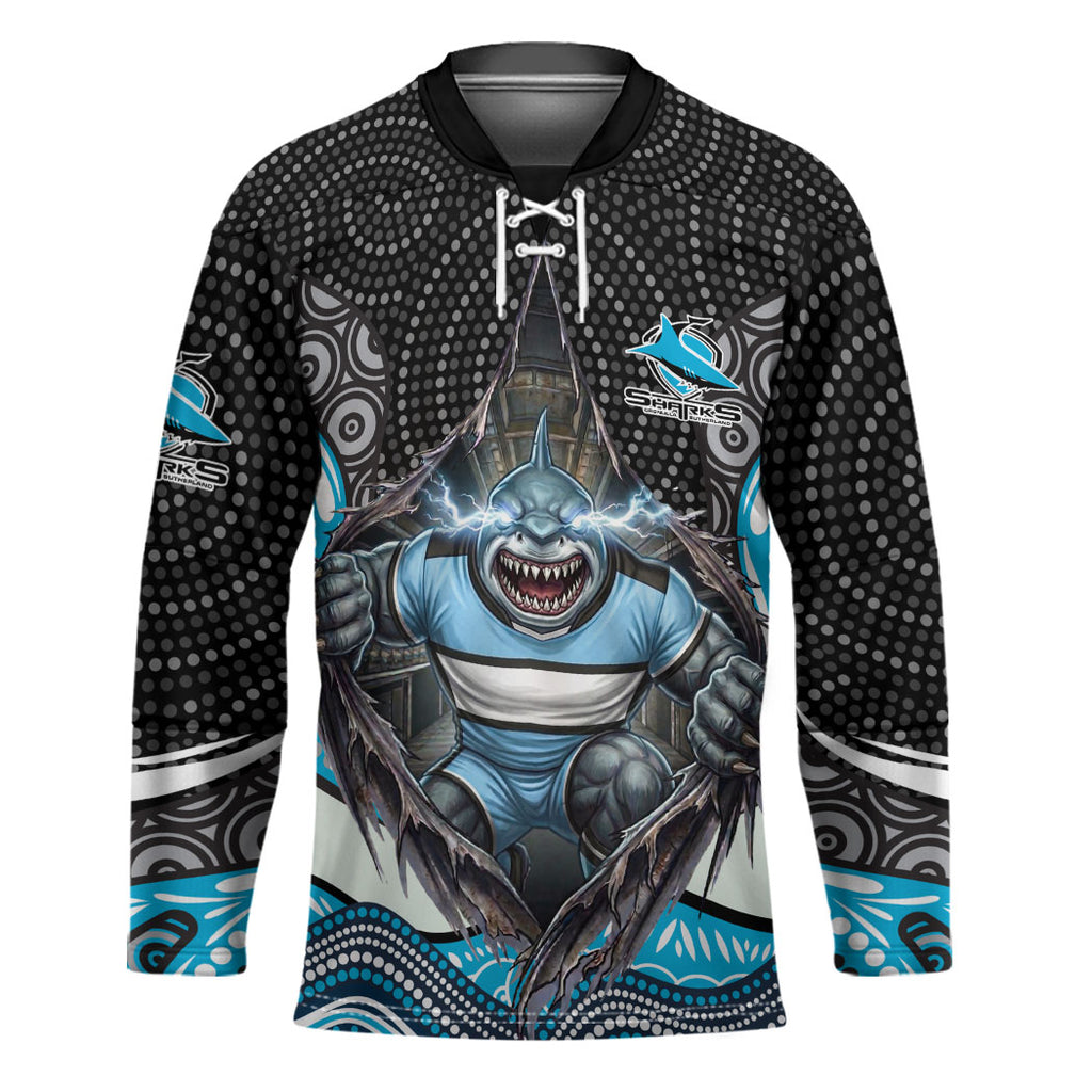Cronulla Sutherland Sharks Hockey Jersey The Scream of Lightning Eyes - Indigenous Dot Ripping Effect