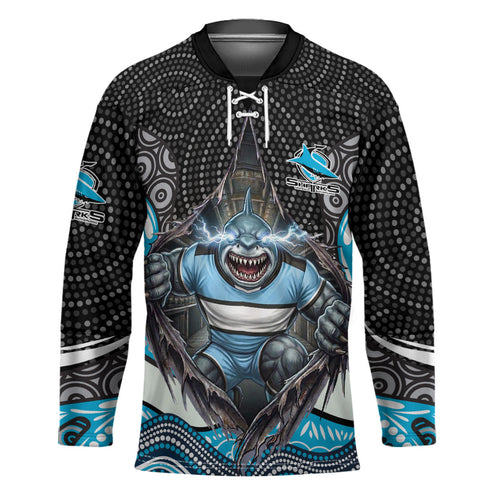 Cronulla Sutherland Sharks Hockey Jersey The Scream of Lightning Eyes - Indigenous Dot Ripping Effect
