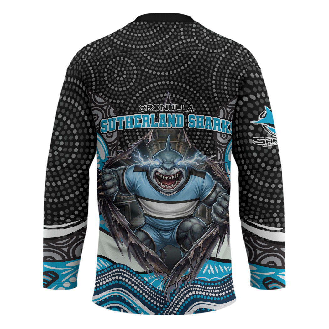 Cronulla Sutherland Sharks Hockey Jersey The Scream of Lightning Eyes - Indigenous Dot Ripping Effect