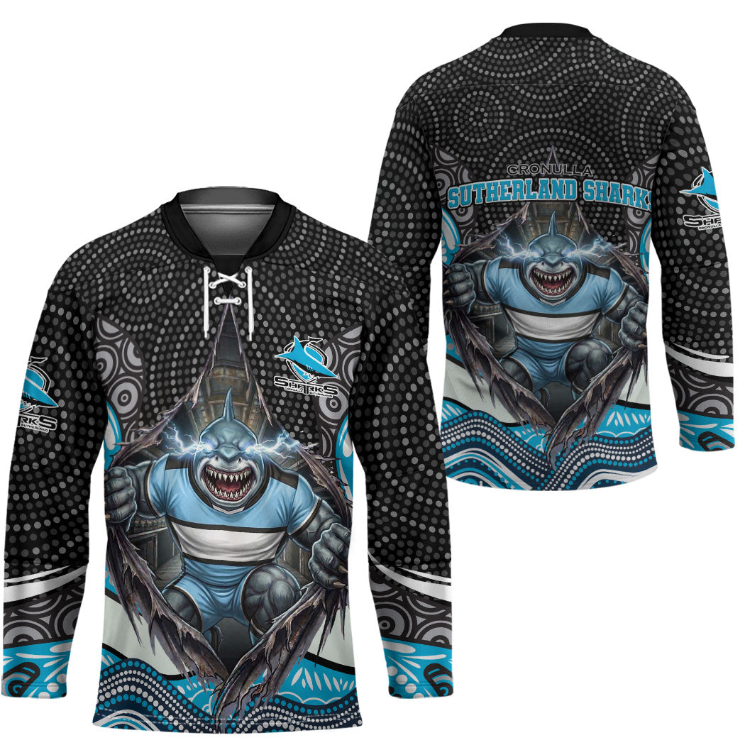 Cronulla Sutherland Sharks Hockey Jersey The Scream of Lightning Eyes - Indigenous Dot Ripping Effect