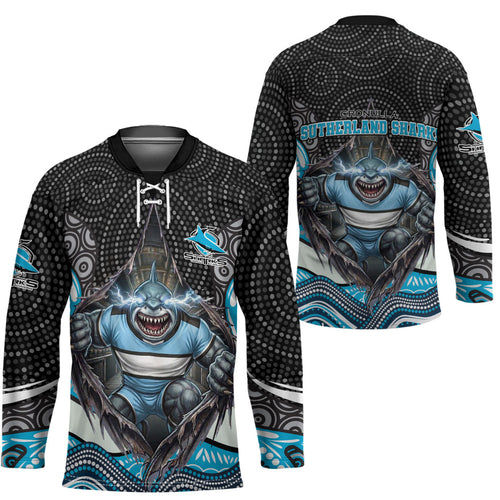 Cronulla Sutherland Sharks Hockey Jersey The Scream of Lightning Eyes - Indigenous Dot Ripping Effect