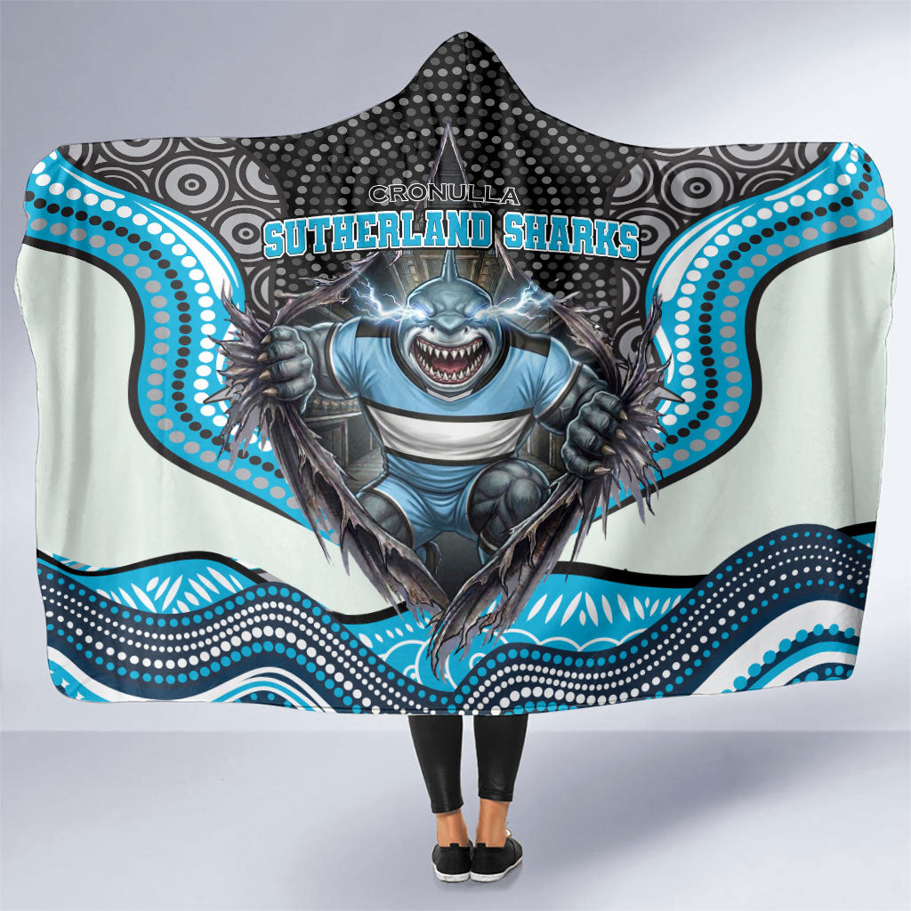 Cronulla Sutherland Sharks Hooded Blanket The Scream of Lightning Eyes - Indigenous Dot Ripping Effect