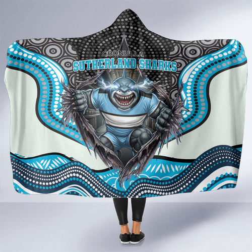 Cronulla Sutherland Sharks Hooded Blanket The Scream of Lightning Eyes - Indigenous Dot Ripping Effect