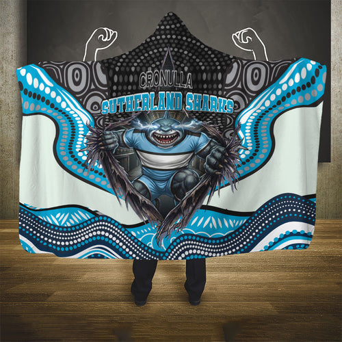 Cronulla Sutherland Sharks Hooded Blanket The Scream of Lightning Eyes - Indigenous Dot Ripping Effect