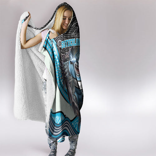 Cronulla Sutherland Sharks Hooded Blanket The Scream of Lightning Eyes - Indigenous Dot Ripping Effect